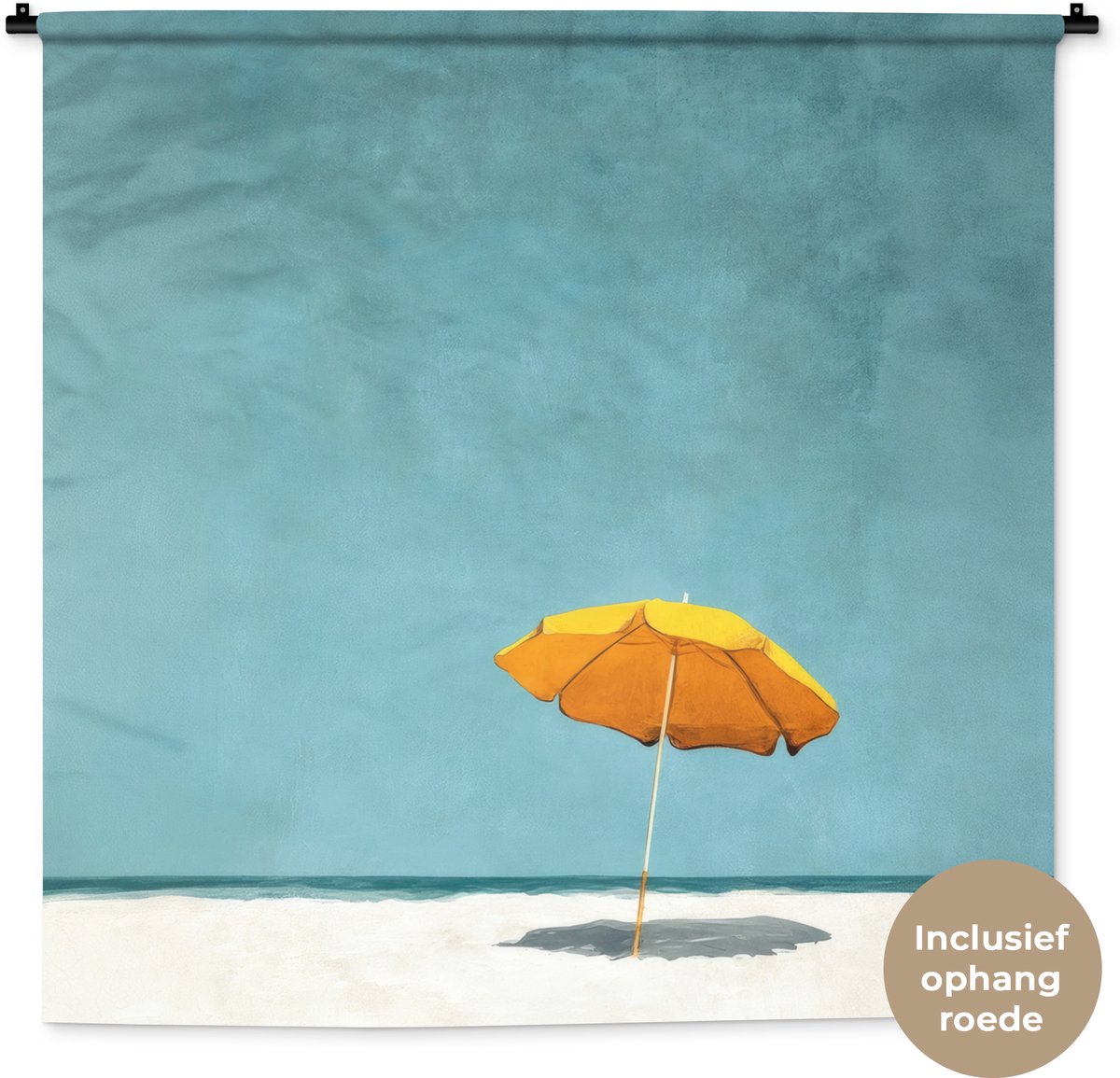 Wandkleed 150x150 cm - Wanddoek Parasol - Geel - Strand - Zee - Wandtapijt - Wandkleden