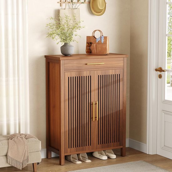 Meuble à chaussures Tribesigns – Étagère à chaussures 5 niveaux – 80 x 36 x 110 cm – Meuble à chaussures avec Portes et Planches réglables – Bois – Marron