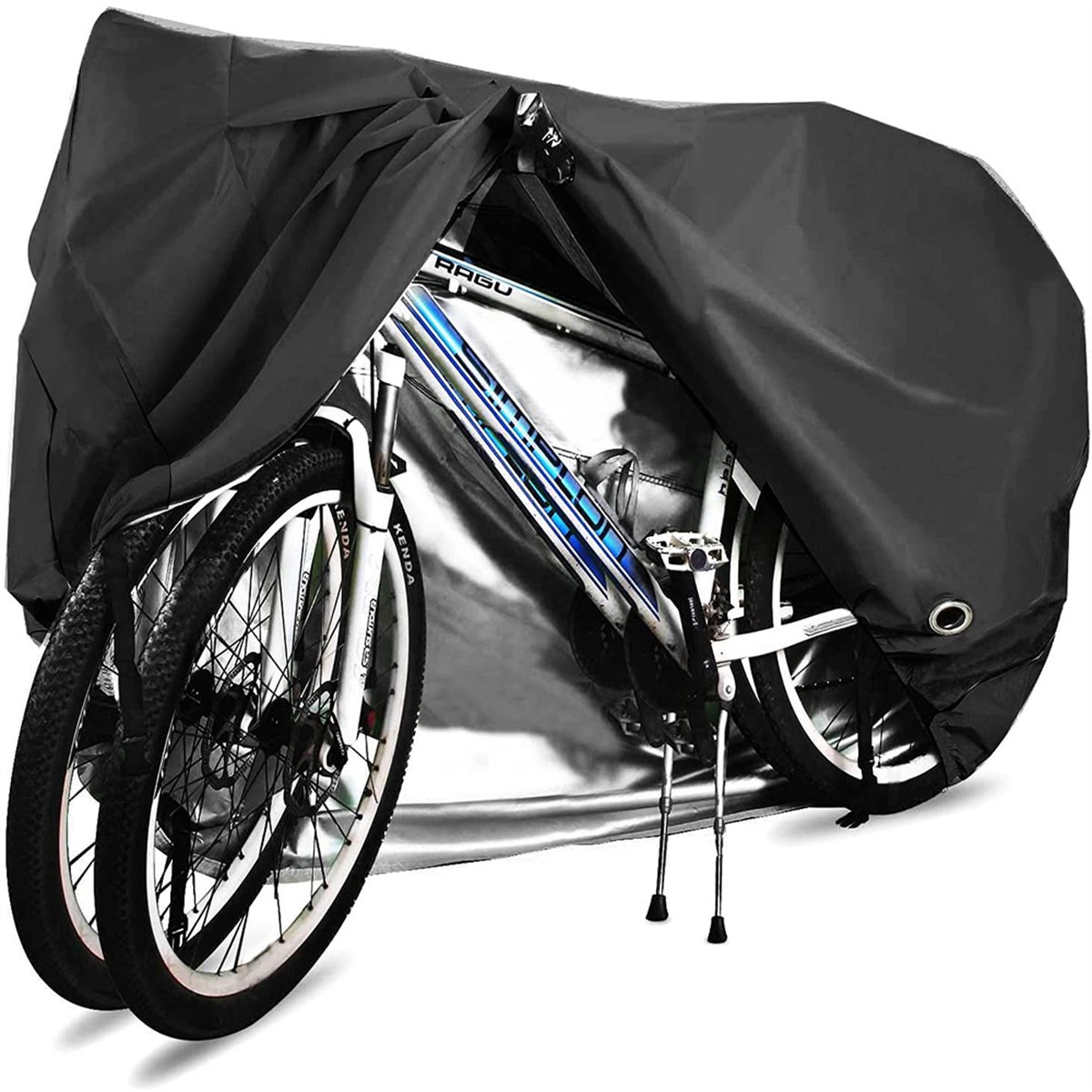 Waterdichte Fietshoes voor 2 Fietsen - 210D Ademend Oxford Materiaal - UV- & Windbestendig - Voor MTB & Racefietsen tot 29 Inch - Met Slotgaten - Zilver
