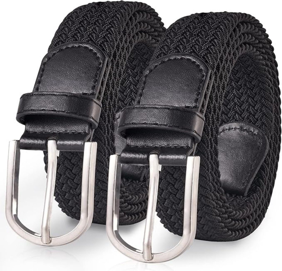 2-pack stoffen riemen - elastische riemen - elastische gevlochten riemen - unisex gevlochten elastische riemen - punch free - decoratieve gevlochten stoffen riemen - 107x2,5cm