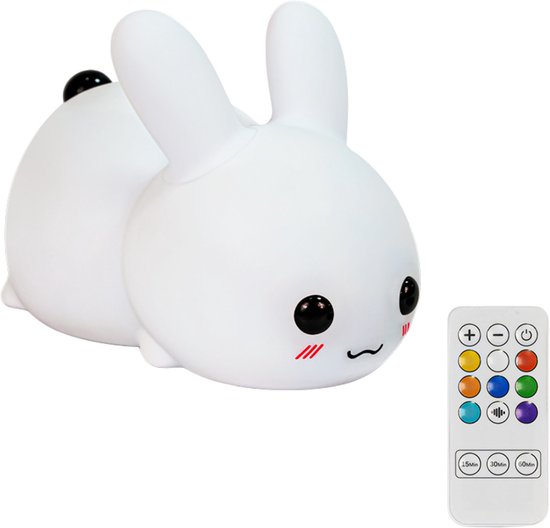 Kinder Nachtlampje | Konijn | Timer | Veilig voor Kinderen | Nachtlampje Baby | Zacht Siliconen | Dimbaar | Afstandsbediening | Draadloos | Babykamer Verlichting | USB Oplaadbaar | LED | Slaaphulp Kind | Bedlampje | Kindvriendelijk | Dier | Duurzaam