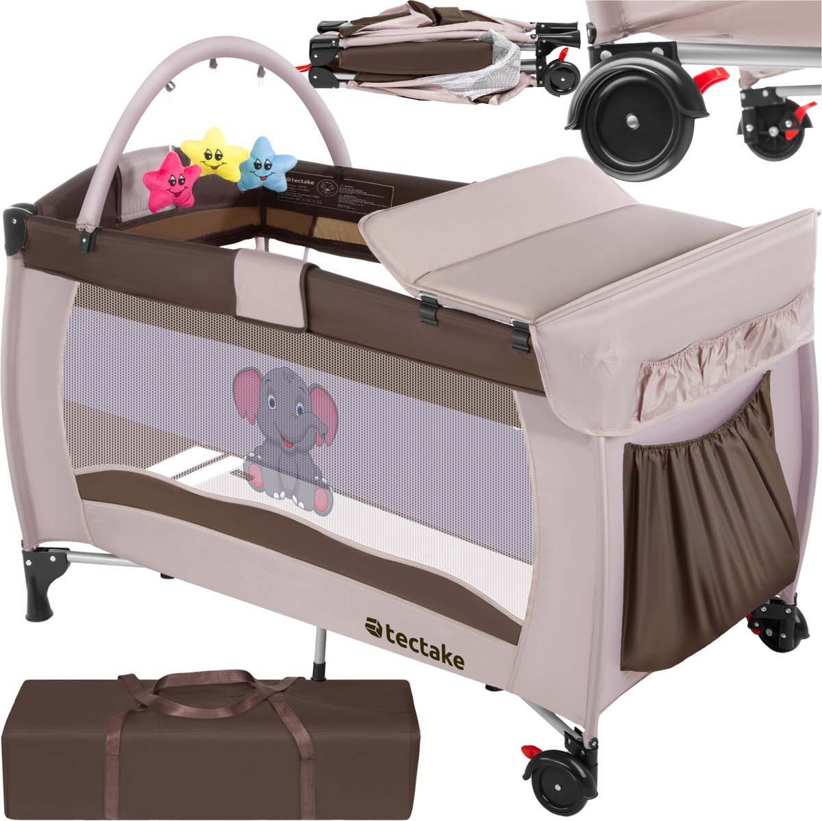 tectake reisbed babybed campingbed reisbedje Dodo bruin - 402203 - 132x75x104cm incl. draagtas