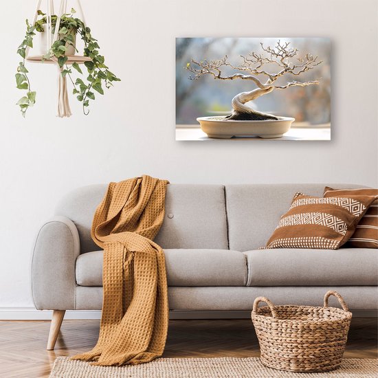 Bonsaï délicat en pot - Peinture bonsaï sur toile - Décoration murale arbre sur toile - Minimalisme - Décoration murale chambre enfant - Peintures sur toile salon - toile 90x60 cm