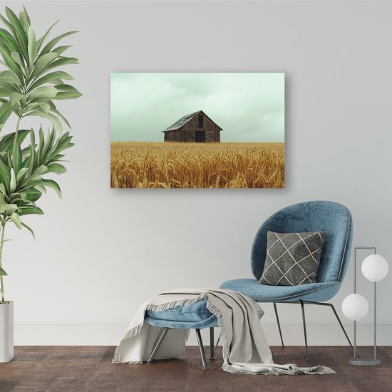 Vieille grange en bois en grain - Peinture grange - Peintures toile architecture - Réalisme - Décoration murale industrielle - Accessoires chambre - toile 70x50 cm