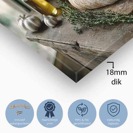 Cadre rustique avec du pain - Toile d'art de pain - Décoration murale sur toile alimentaire - Nature morte - Design sur le mur - Peinture sur toile salon - toile 90x60 cm