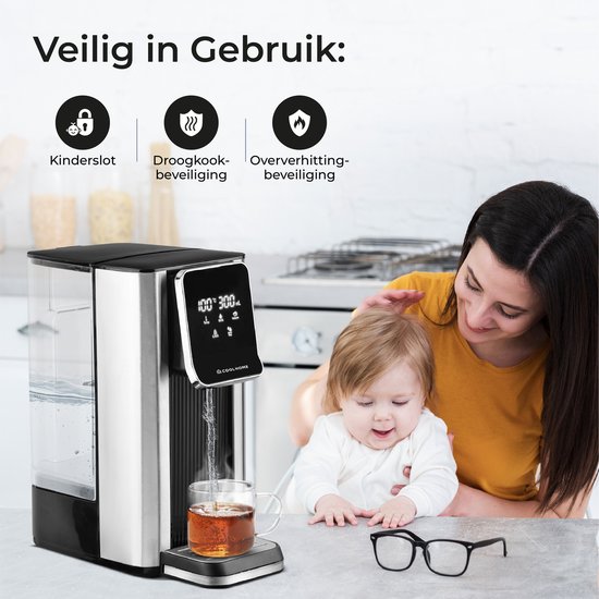 Fontaine à eau chaude CoolHome HW24 - 2,5 L - 40 °C à 100 °C - 100 ml à 400 ml - Acier inoxydable