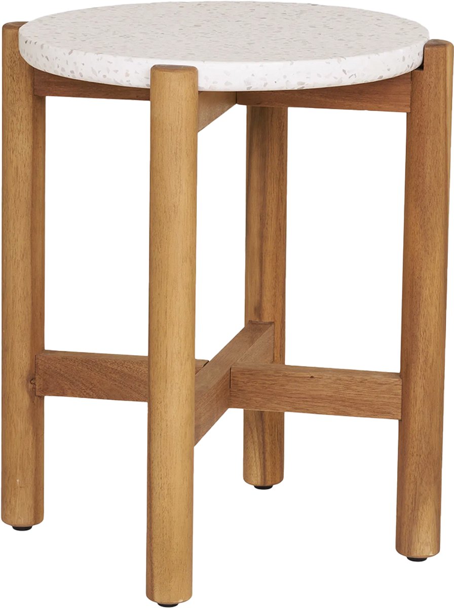 Artichok Teresa Houten Tuin Bijzettafel Naturel - Met Terazzo blad - Ronde - Balkon Tafel - Outdoor - Ø 37 cm
