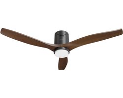 Hombli Slimme Plafondventilator met verlichting – Ø132 cm – Incl. Afstandsbediening – Zwart & Donker Hout