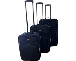Outbound Kofferset - 3 Delig - Complete set - 42L Handbagage + 59L en 90L Ruimbagage - Lichtgewicht - Stof - Zwart