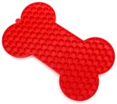 Rieba® Likmat Honden & Katten – 18x11.3cm - Hondenlikmat - Slowfeeder Hond – Anti Schrok Voermat – Silicone Zuignappen – Bot - Rood