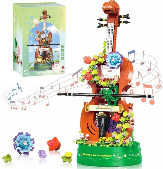 Zhe Gao - Bloemen Viool muziekdoos | Technic art bouwset | Icons Creator speelgoed mega bouwpakket voor meisjes / kinderen & volwassenen | 782 bloks compatibel met lego mould king | Classic bloemenpracht modelbouw | cadeau voor haar