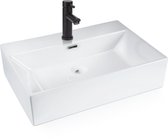 NETTLIFE Wastafel - Keramiek - 60 × 42 × 15cm - Hangende wastafel - met overloop - Badkamerwastafel - Modern kraangat Handspoelbak - voor gastentoilet - Wit