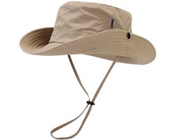 Bergbeklimmershoed Heren Dames Buiten Zonnehoed met Brede Rand, Outdoor kampeerwandelhoed, Trekkoord wandelhoed, Vissershoed voor Vissen, Jacht, Kamperen (Hoedomtrek 55-58cm) - Khaki