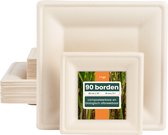 88 Assiettes Carrées en Carton Canne à Sucre (26x26cm & 16x16cm) - Passe au Micro-ondes, Écologique, Biodégradable - Assiettes de Fête pour Pique-niques, Buffets, Barbecues