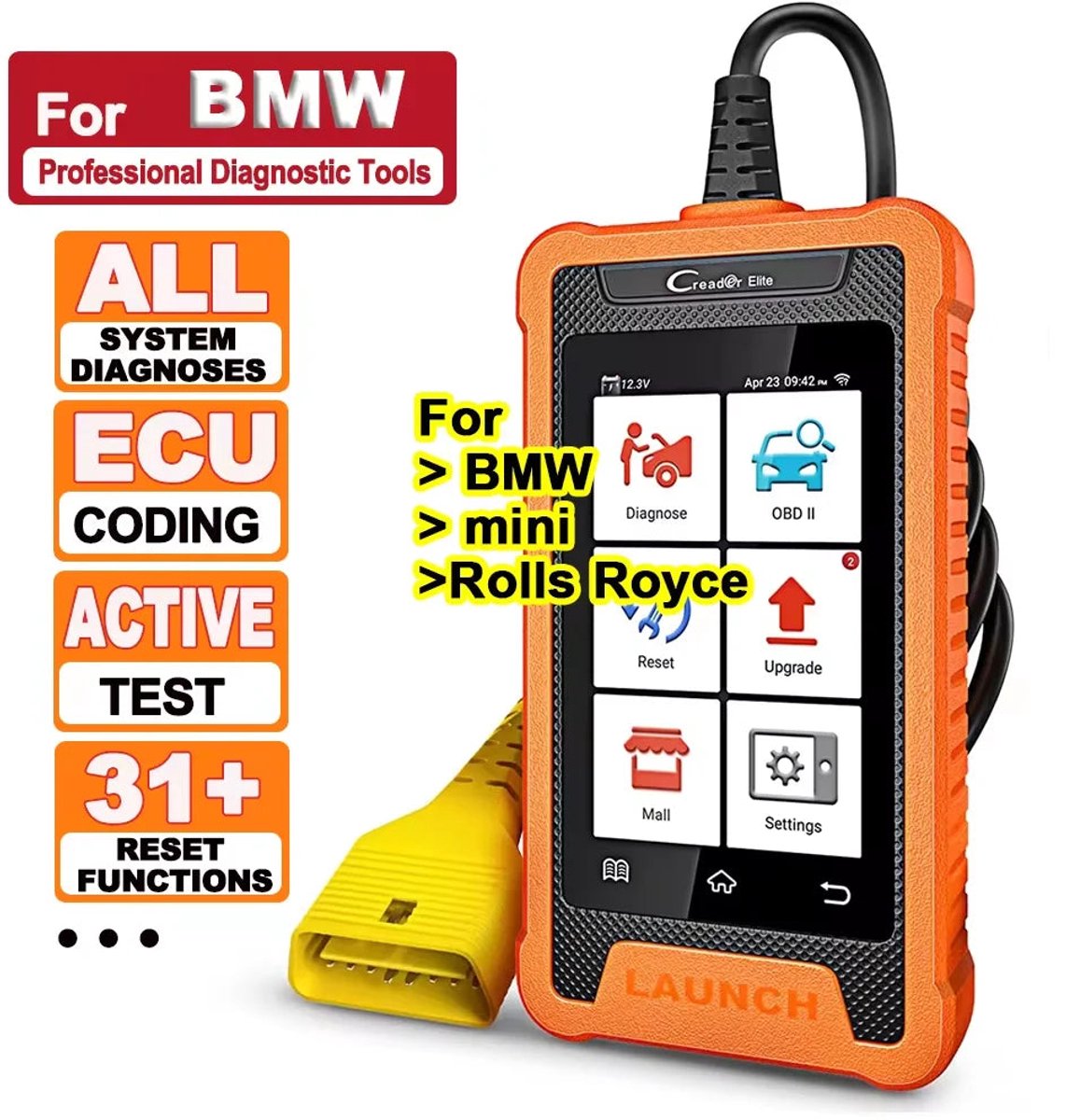 OBD Scanner - OBD2 - Auto Scanner - Auto uitlezen - Diagnose Apparatuur voor Auto's - Autoscanner - Autodiagnosetool - ECU-Codering - Actieve Test - Slimme Diagnose - 30+ Resetservices - OE-Niveau Diagnose - voor BMW