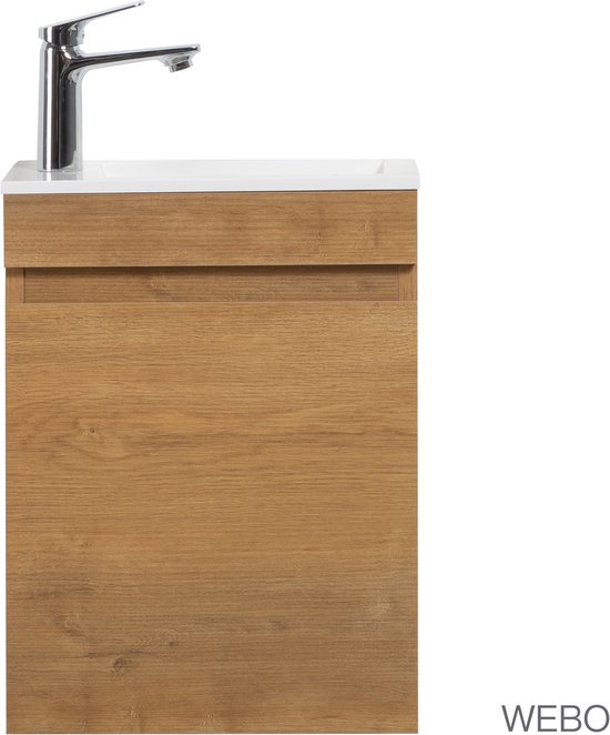 WEBO toiletmeubel COMPLEET SET 40x22cm eiken fonteinset (inclusief overloop, kraan, sifon en clickwaste)