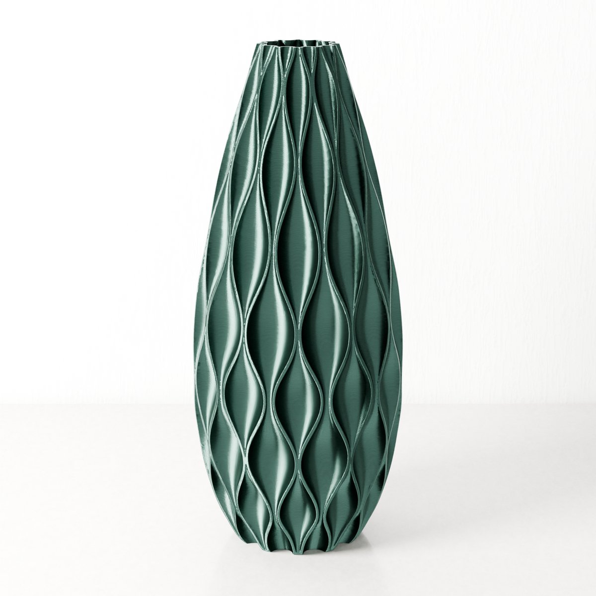 Fleuriek - Kleine Vaas - Glanzend groen - H30 cm - Vaas voor zijdebloemen - Luxe vaas gemaakt van duurzaam kunststof - Unieke decoratieve vaas met patroon