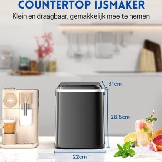 Intelectro Ijsblokjesmaker - Maak in Slechts 6 Minuten Perfecte Bolvormige IJsblokjes - Energiezuinig - LED Display - Infraroodsensor - Zelfreiniging - Inclusief Ijsschep - Zwart - Levering Sneller dan Aangegeven! van Merkloos — afbeelding 5