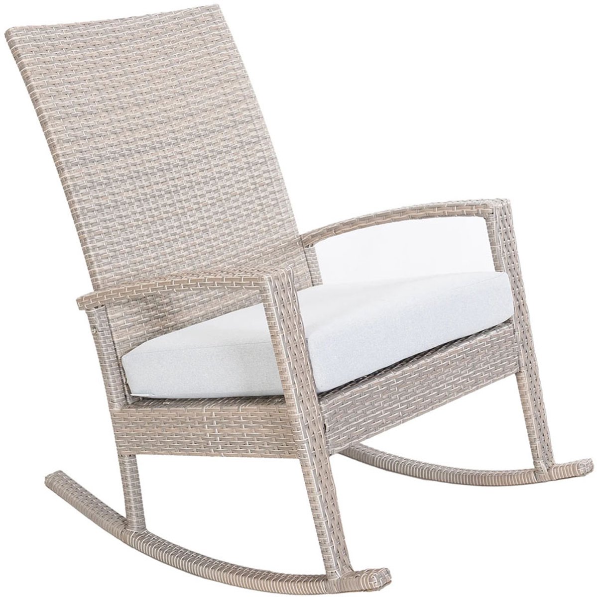 Luna Rocking chair - Schommelstoel buiten- Cream poly rattan - Licht grijs Kussen - Tuinstoel schommelstoel - tuinmeubelen - loungemeubel outdoor voor terras, balkon, wintertuin