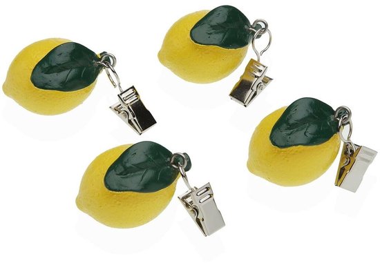 4 Pinces Support Nappe Métal Citron - 7x3 Cm, Pour Fixer Nappe Au Vent, Déco Pratique - 9