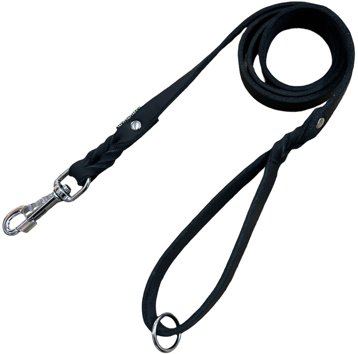 K9 World, hondenriem, zwart, met handvat, 1,5 meter lang, verchroomd musketon