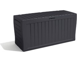 Marvel+ Tuinopbergdoos 270L – Waterdicht Kunststof Opbergbox In Grafietgrijs – Sterke Tuinkist Voor Kussens, Tuingereedschap En Speelgoed – Voor Balkon, Terras Of Tuin