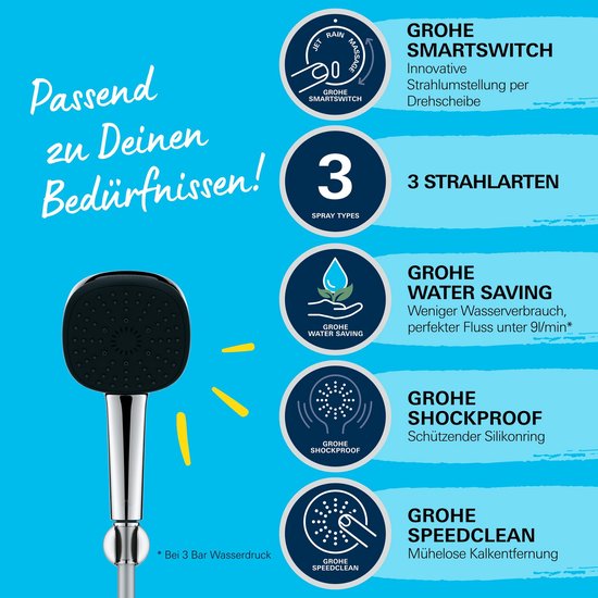 GROHE QuickFix Vitalio Comfort 110 glijstangset 60 cm en handdouche met 3 straalsoorten Chroom 26096001