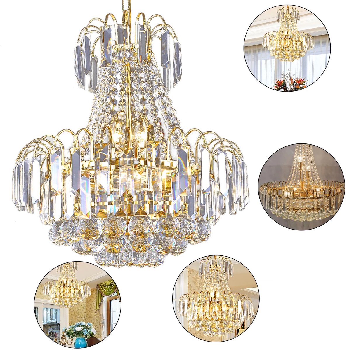 Mila Shop Kroonluchter - Kroonluchter woonkamer - Transparant - Kroonluchter met kristallen -Plafond lamp - E14 - Roestvrijstaal - 60x70cm