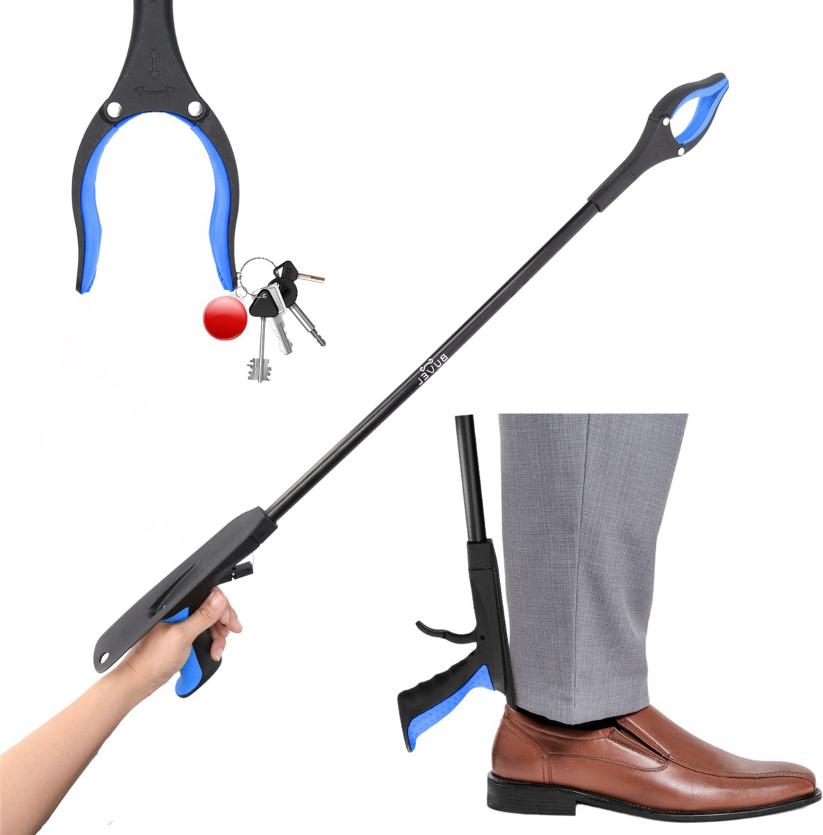 Buvel® 3-in-1 Afvalgrijper – 88 cm vaste steel | Lichtgewicht, ergonomisch en multifunctioneel Blauw