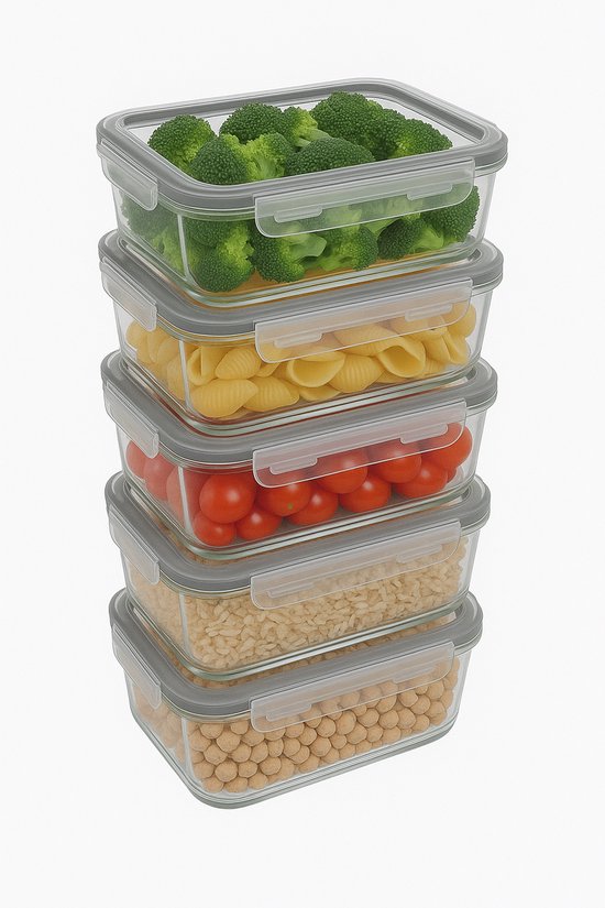 Récipients de conservation en verre Michelino 1450 ml (5 pièces) Repas Prep avec couvercle Récipients pour micro-ondes Boîte de conservation hermétique 1,5 litre