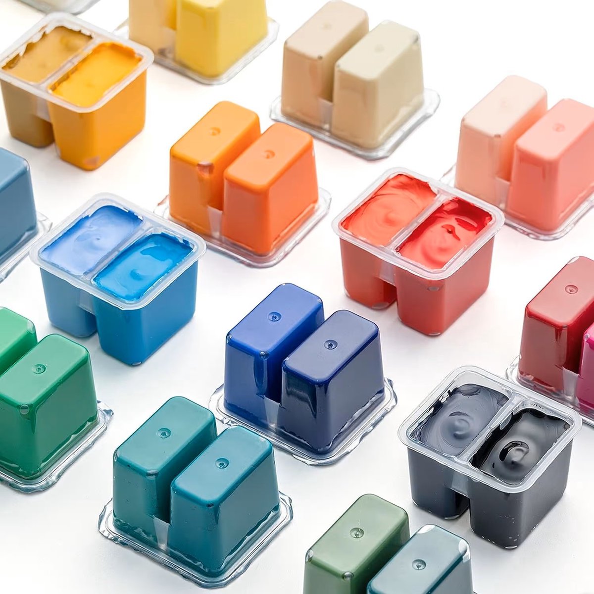 HIMI - Gouache - Twin split cups - set van 36 kleuren - 12g - 3 penselen - Ice Blue — afbeelding 4