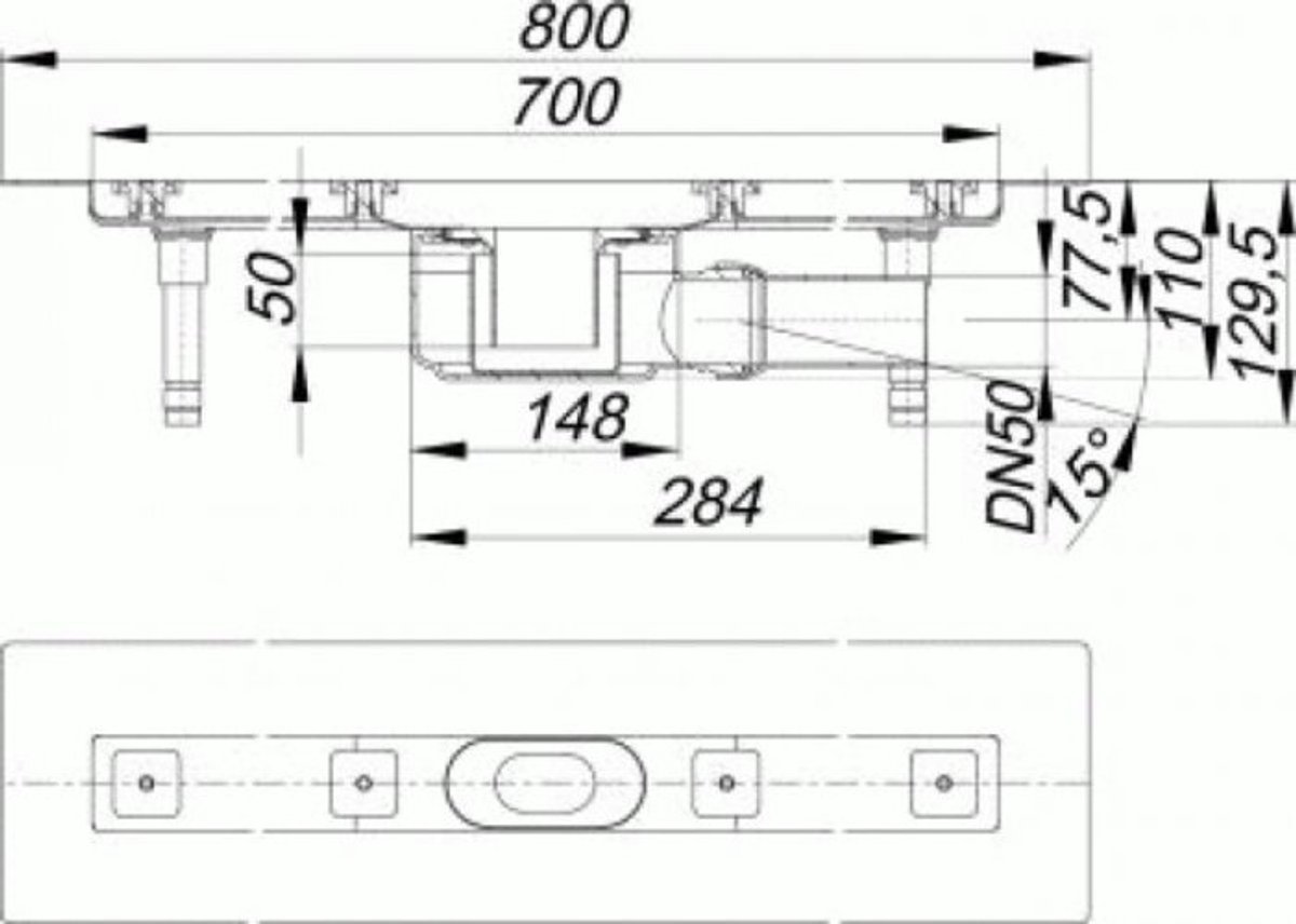DALLMER douchegoot CeraLine F 700mm, DN 50 Totale hoogte 110mm, 520036
