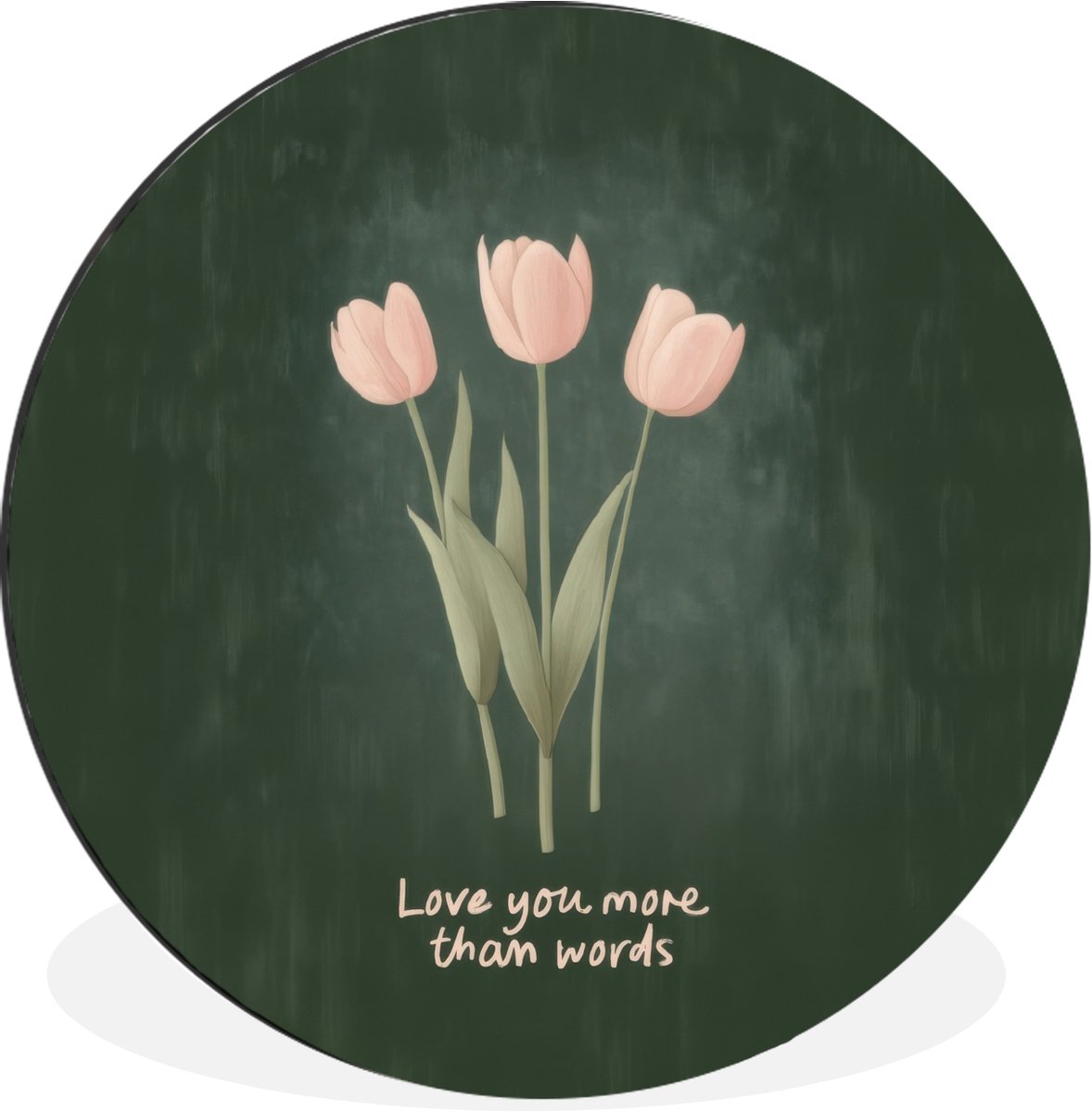 WallCircle Wandcirkel - Muurcirkel - Tulpen - Roze - Tekst - Love - Aluminium - Dibond - 140x140 cm - Binnen en Buiten Tulpen - Tekst