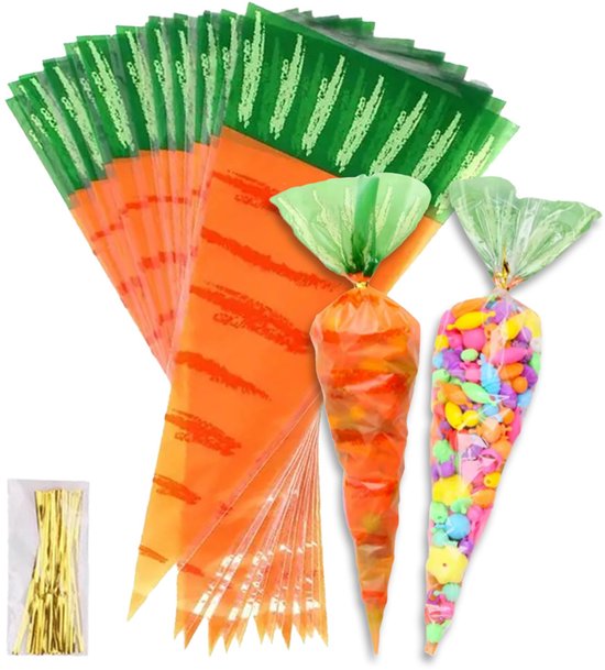 Snoepzakjes - Wortel - 40 x 20 cm - 20st. - Uitdeelzakjes - Cellofaanzakjes - Plastic zakjes voor traktatie -