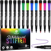Bablue Whiteboard Stiften - 12 Stuks - Verschillende Kleuren - 5x zwart - Magnetisch & Met Wisser - Voor Kinderen & Volwassenen