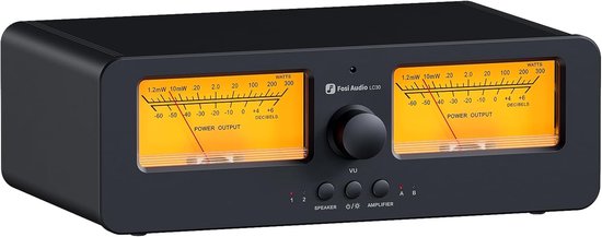 Fosi Audio LC30 VU Meter Versterker Luidspreker Selector Box, 2-Weg Analoge Audio Schakelaar - voor Stereo HiFi Versterkers en Passieve Luidsprekers, - Geel