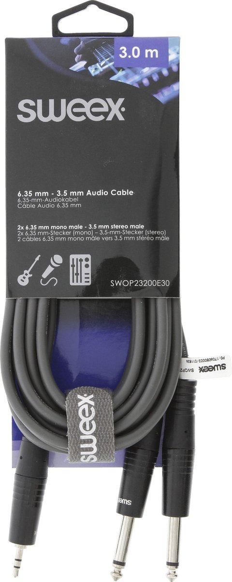 Sweex 2x 6,35mm Jack - 3,5mm Jack stereo audio kabel - 3 meter