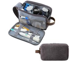 foto van Heren Toilettas - 5L Reiskoffer Cosmetic Tas met Dubbele Rits - Waterdicht Opbergtas (Grijs)