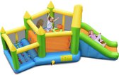 COSTWAY Opblaasbaar springkasteel met glijbaan, ballenbad, basketbalmand, springkasteel Springburg Bouncer inclusief draagtas, reparatieset, grondpennen 477 x 241 x 208 cm (zonder blazer)