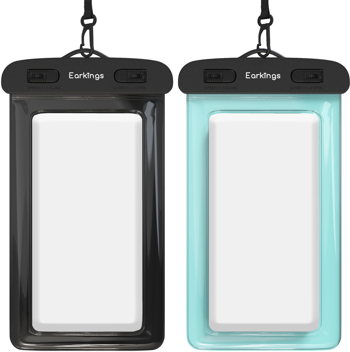 Waterdichte telefoonhoesjes - Drybag Set van 2 stuks - Onderwater Hoesje Telefoon voor Alle Telefoons - Waterdicht telefoonhoesje Earkings - Zwart & Blauw