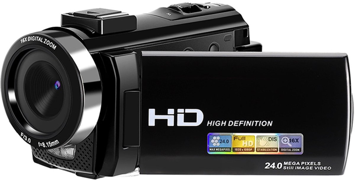 Videocamera 1080P/24MP/16x zoom en draaibaar LCD-scherm