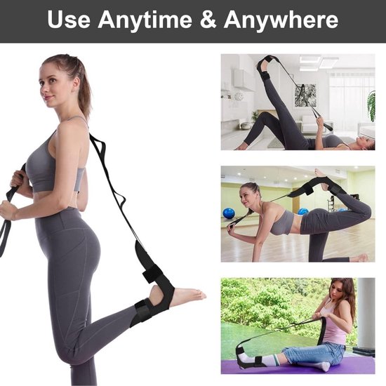 Yoga Stretching Strap, Beenstrekkerband met 7 Verstelbare lussen, Fascia Stretcher voor Fysiotherapie, Verlichting van Plantaire Fasciitis, Pilates, Dans, Gymnastiek (zwart) van Aerial. — afbeelding 2