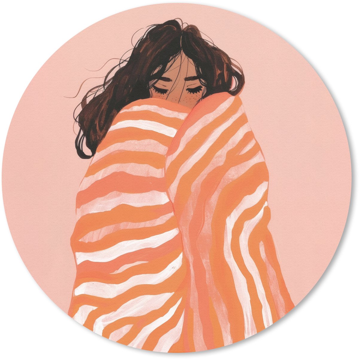 Muismat rond 20x20 cm - Mousepad Meisje - Deken - Gestreept - Oranje - Ronde muismatten