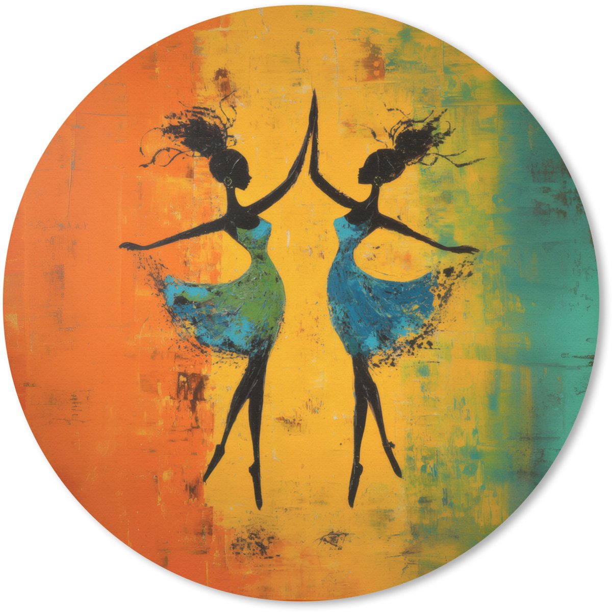 Muismat rond 20x20 cm - Mousepad Dansen - Vrouwen - Verfstructuur - Ronde muismatten