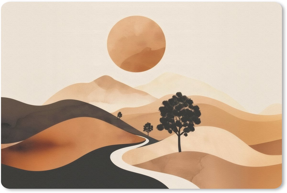 Muismat 27x18 cm - Mousepad Zon - Heuvels - Boom - Abstract - Muismatten