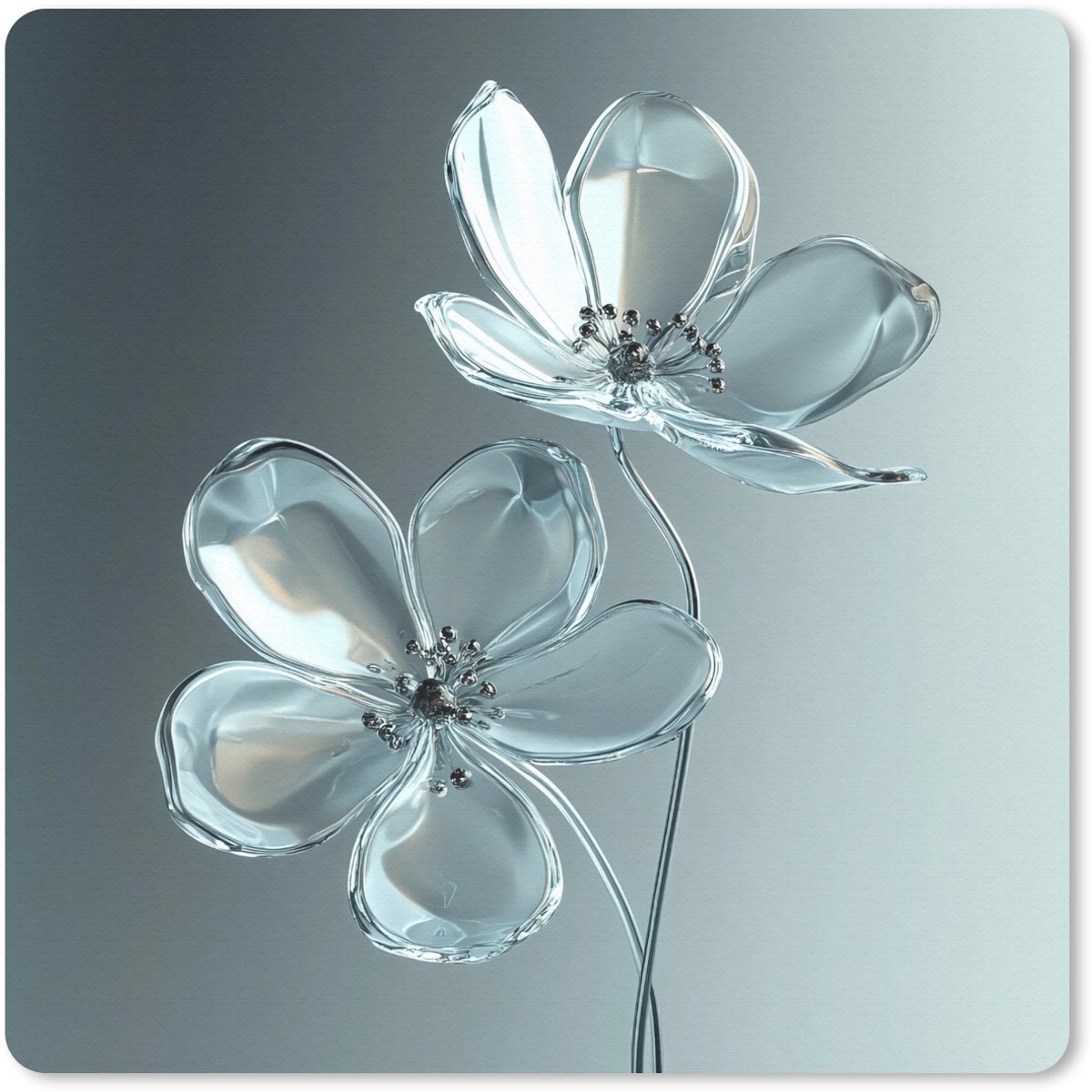 Muismat 20x20 cm - Mousepad Kristal - Bloemen - Grijs - Muismatten