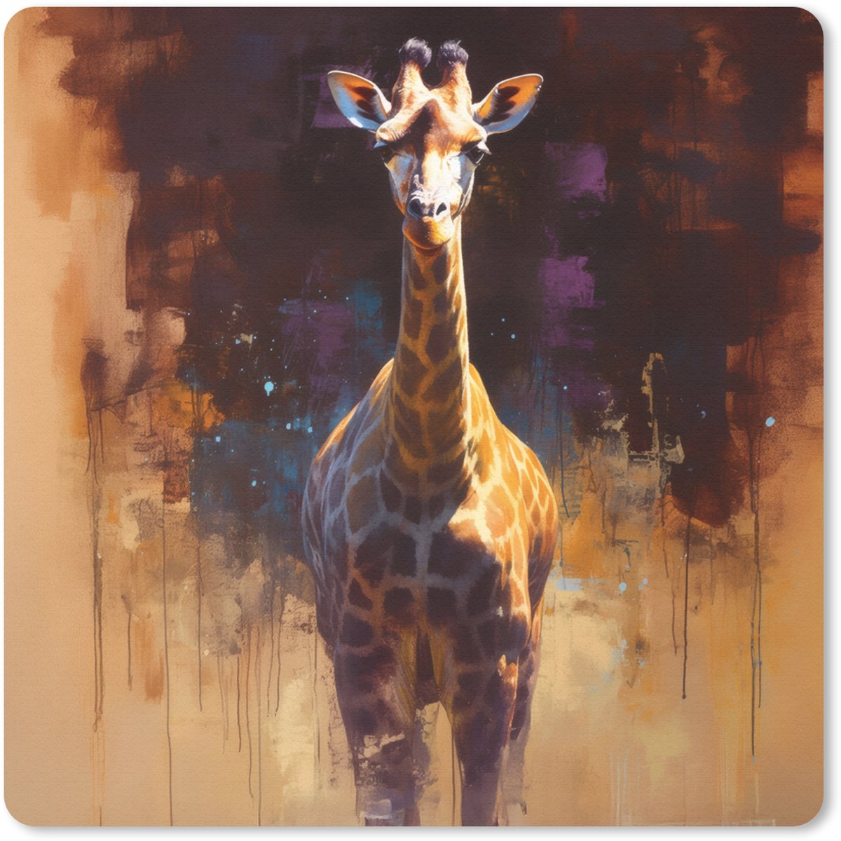 Muismat 20x20 cm - Mousepad Giraf - Bruin - Abstract - Geschilderd - Muismatten