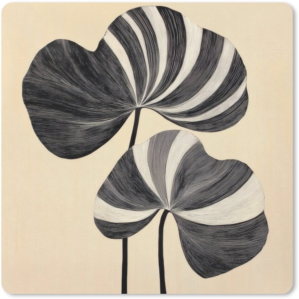 Muismat 20x20 cm - Mousepad Zwart - Bladeren - Strepen - Minimalistisch - Muismatten