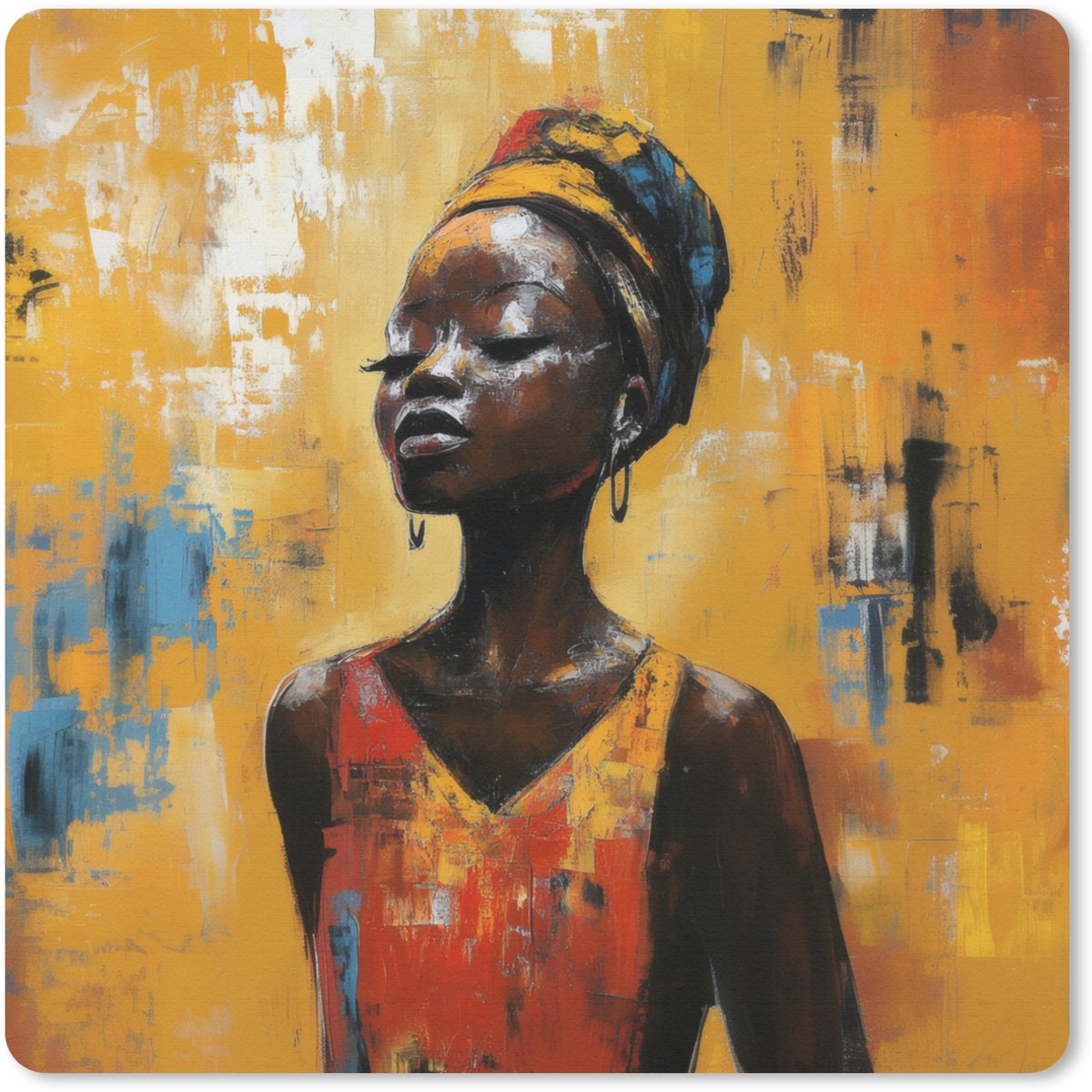 Muismat 30x30 cm - Mousepad Vrouw - Ogen - Penseelstreken - Geel - Muismatten