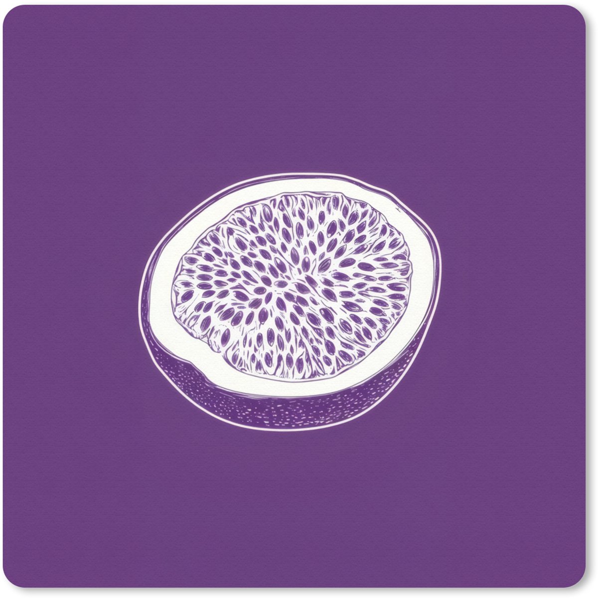 Muismat 30x30 cm - Mousepad Passievrucht - Zaadjes - Paars - Minimalistisch - Muismatten